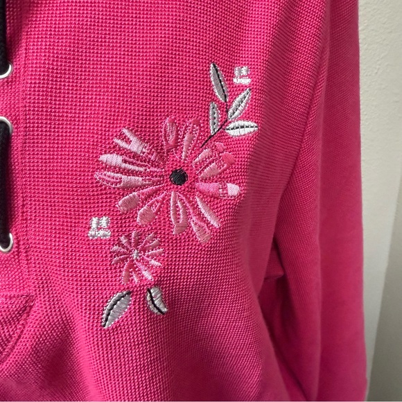 Allison Daley Pink Floral Embroidered Quarter Zip Pullover Petite Large - Picture 4 of 10